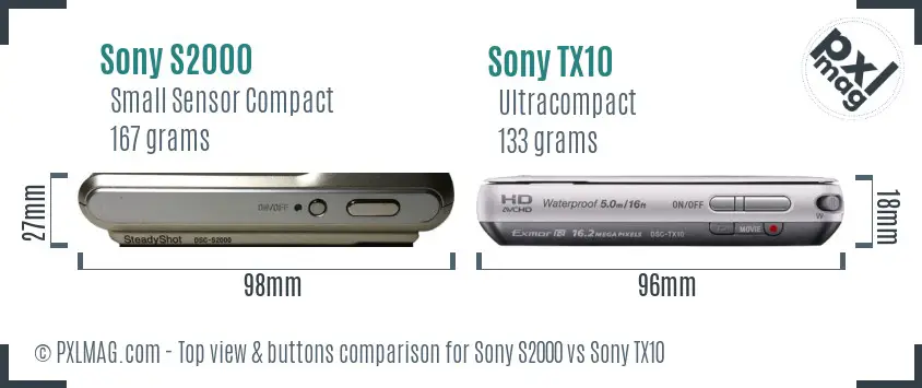 Sony S2000 vs Sony TX10 top view buttons comparison