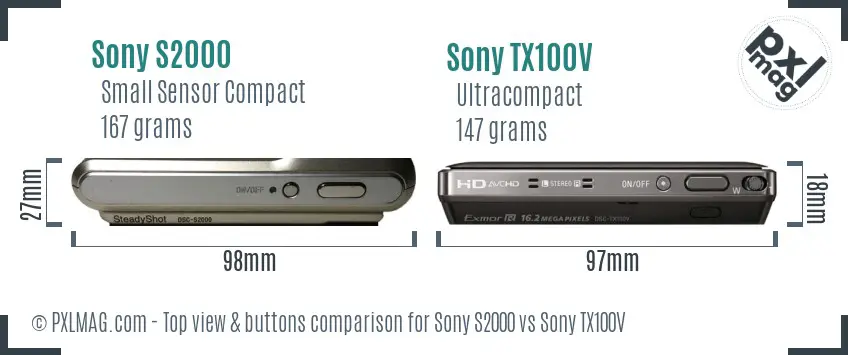 Sony S2000 vs Sony TX100V top view buttons comparison