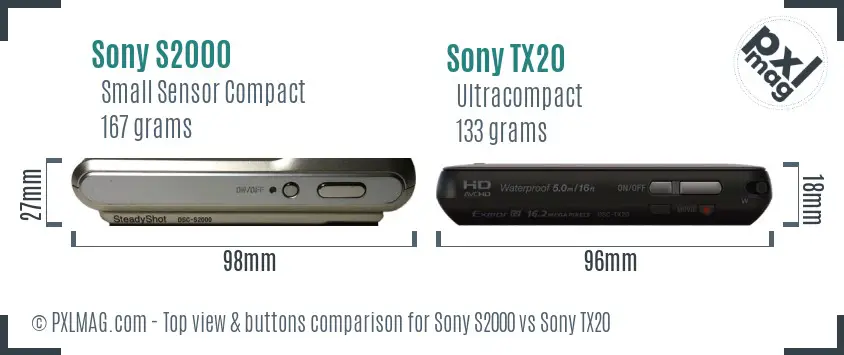 Sony S2000 vs Sony TX20 top view buttons comparison