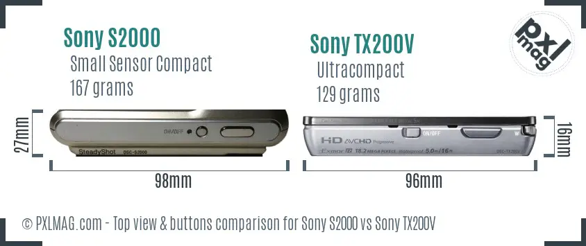 Sony S2000 vs Sony TX200V top view buttons comparison