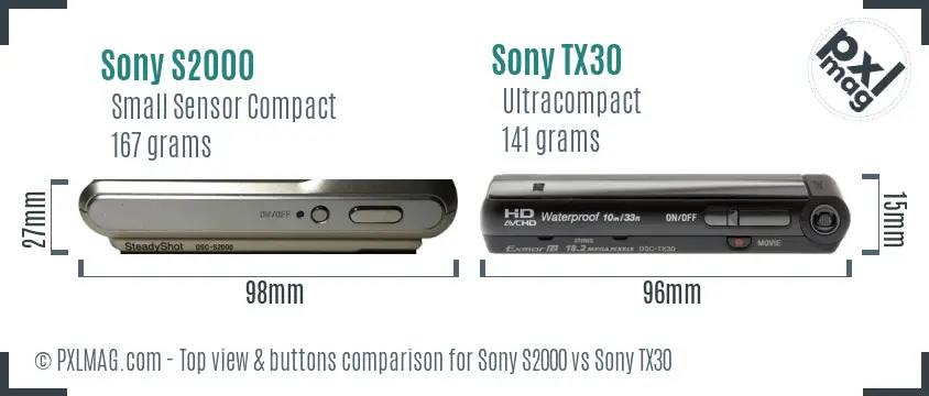 Sony S2000 vs Sony TX30 top view buttons comparison