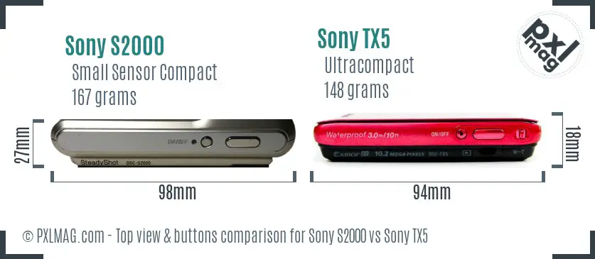 Sony S2000 vs Sony TX5 top view buttons comparison