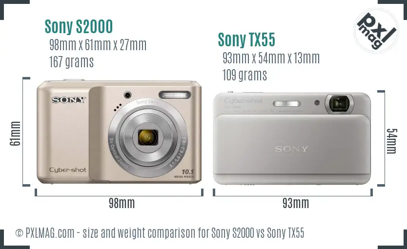 Sony S2000 vs Sony TX55 size comparison