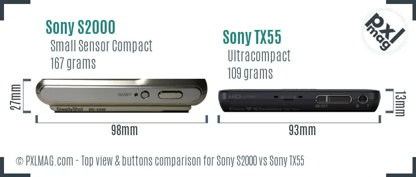 Sony S2000 vs Sony TX55 top view buttons comparison