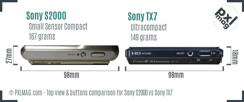Sony S2000 vs Sony TX7 top view buttons comparison