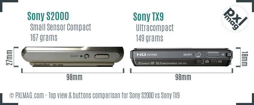 Sony S2000 vs Sony TX9 top view buttons comparison