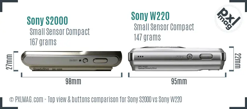 Sony S2000 vs Sony W220 top view buttons comparison