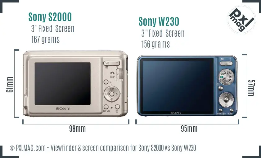 Sony S2000 vs Sony W230 Screen and Viewfinder comparison