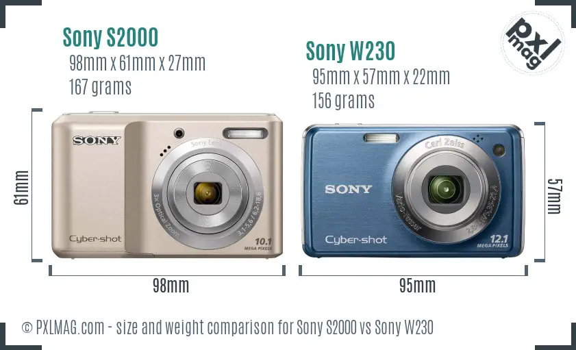 Sony S2000 vs Sony W230 size comparison