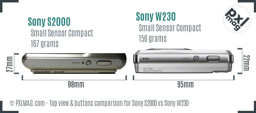 Sony S2000 vs Sony W230 top view buttons comparison