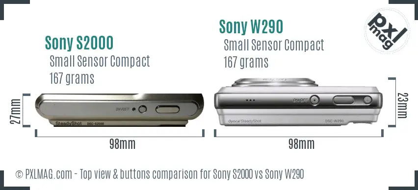 Sony S2000 vs Sony W290 top view buttons comparison