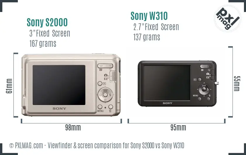 Sony S2000 vs Sony W310 Screen and Viewfinder comparison