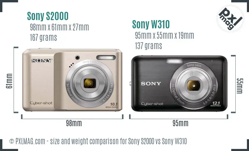 Sony S2000 vs Sony W310 size comparison