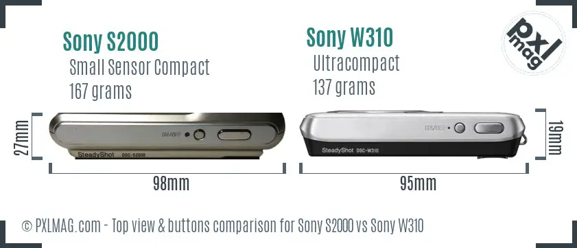 Sony S2000 vs Sony W310 top view buttons comparison