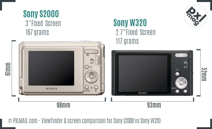 Sony S2000 vs Sony W320 Screen and Viewfinder comparison