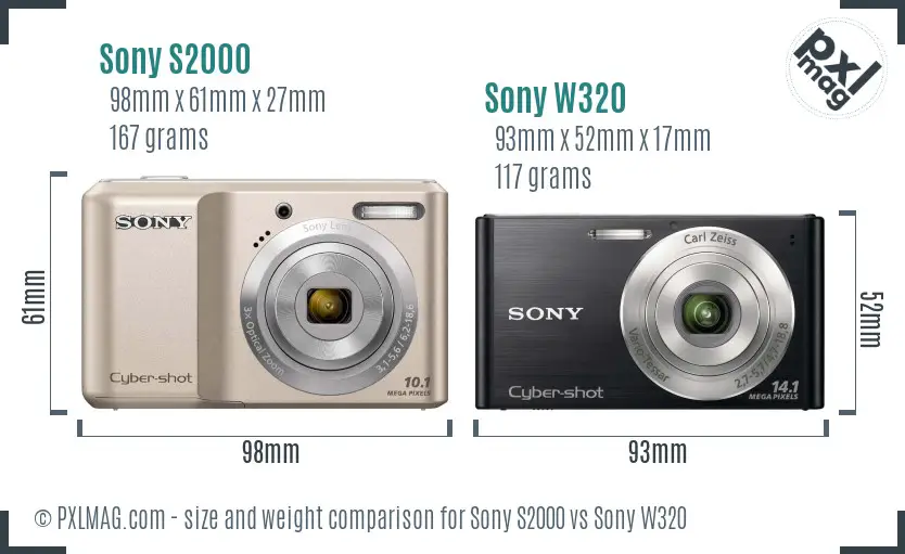 Sony S2000 vs Sony W320 size comparison