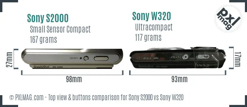 Sony S2000 vs Sony W320 top view buttons comparison