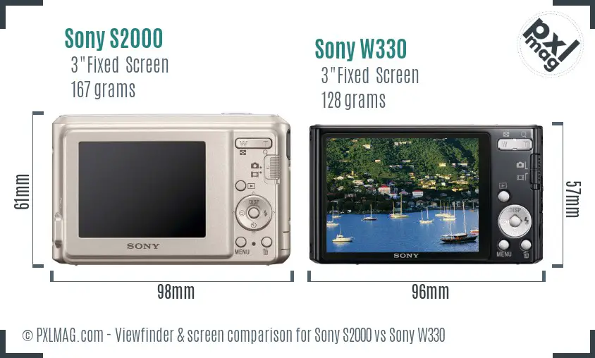 Sony S2000 vs Sony W330 Screen and Viewfinder comparison