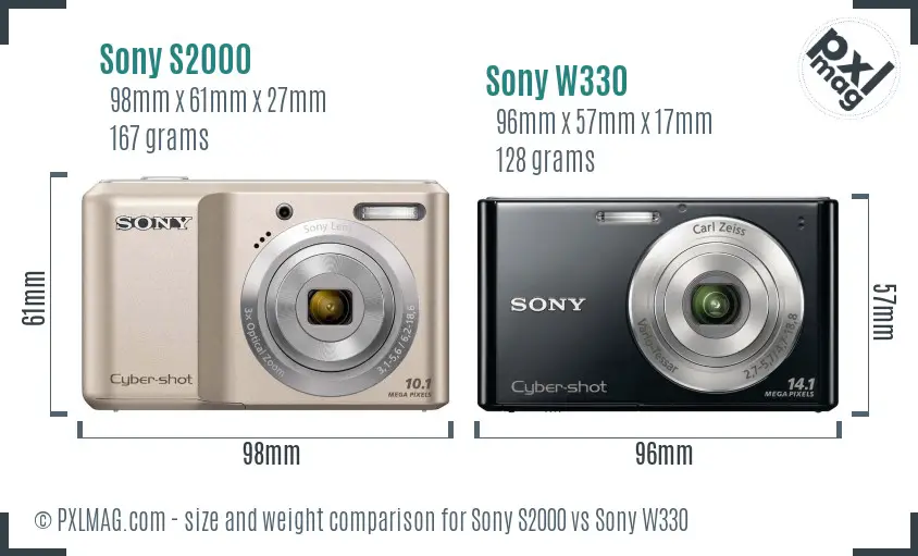 Sony S2000 vs Sony W330 size comparison