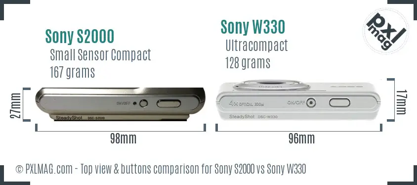 Sony S2000 vs Sony W330 top view buttons comparison
