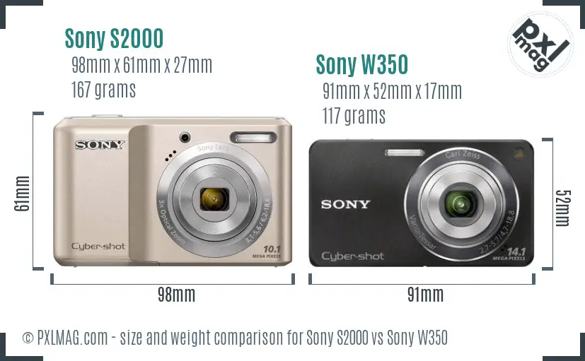 Sony S2000 vs Sony W350 size comparison