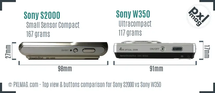 Sony S2000 vs Sony W350 top view buttons comparison