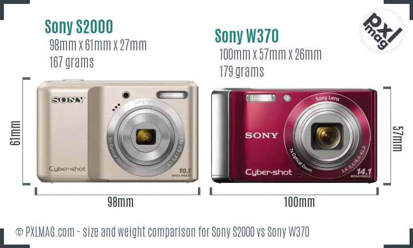 Sony S2000 vs Sony W370 size comparison