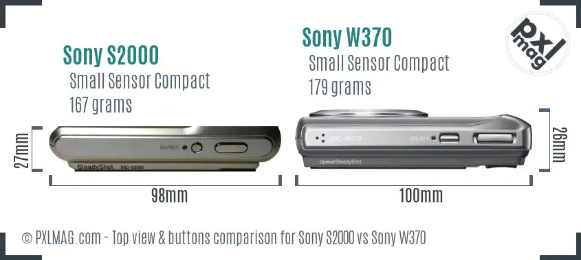 Sony S2000 vs Sony W370 top view buttons comparison