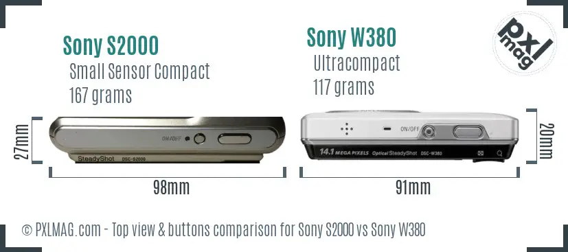 Sony S2000 vs Sony W380 top view buttons comparison