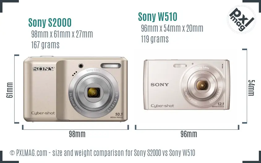 Sony S2000 vs Sony W510 size comparison