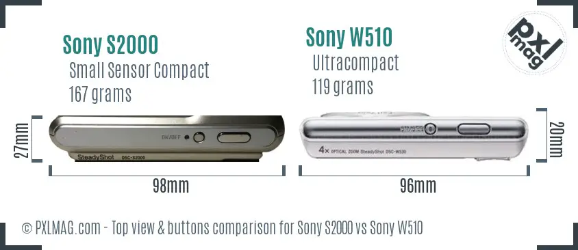 Sony S2000 vs Sony W510 top view buttons comparison