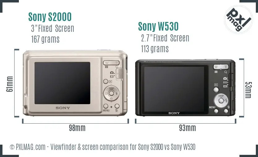 Sony S2000 vs Sony W530 Screen and Viewfinder comparison