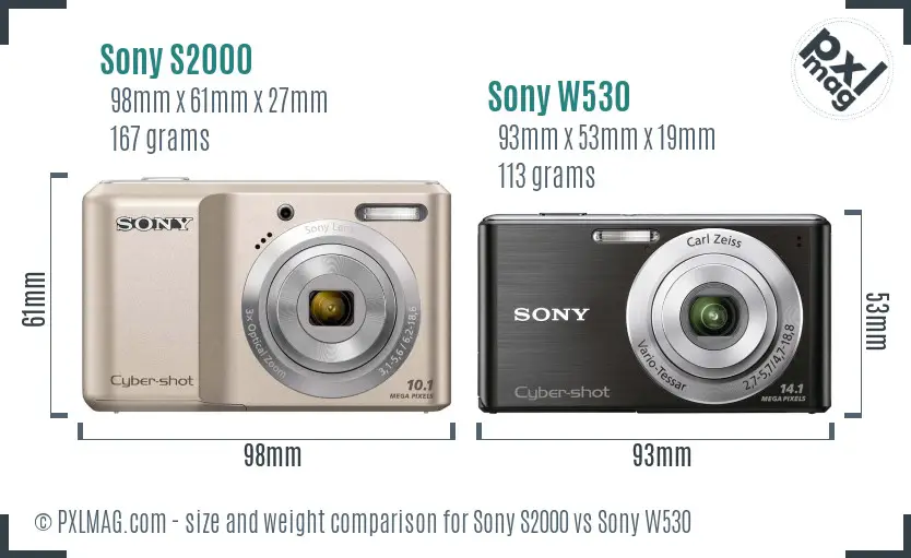 Sony S2000 vs Sony W530 size comparison