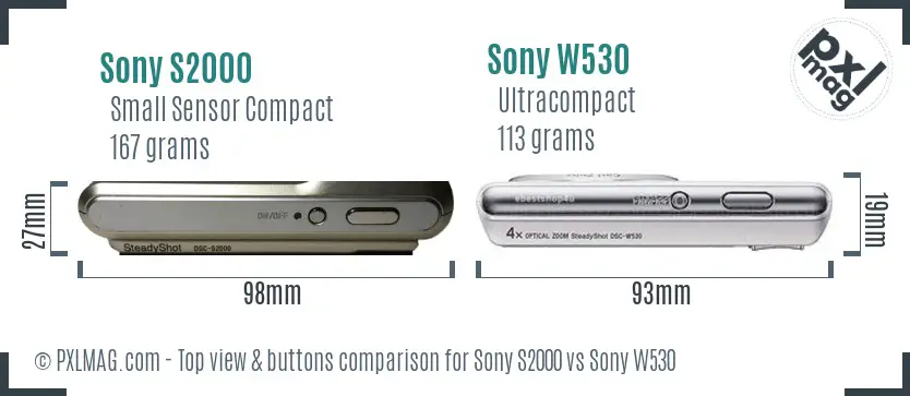 Sony S2000 vs Sony W530 top view buttons comparison