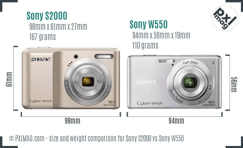 Sony S2000 vs Sony W550 size comparison