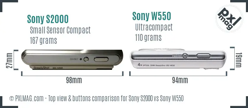 Sony S2000 vs Sony W550 top view buttons comparison