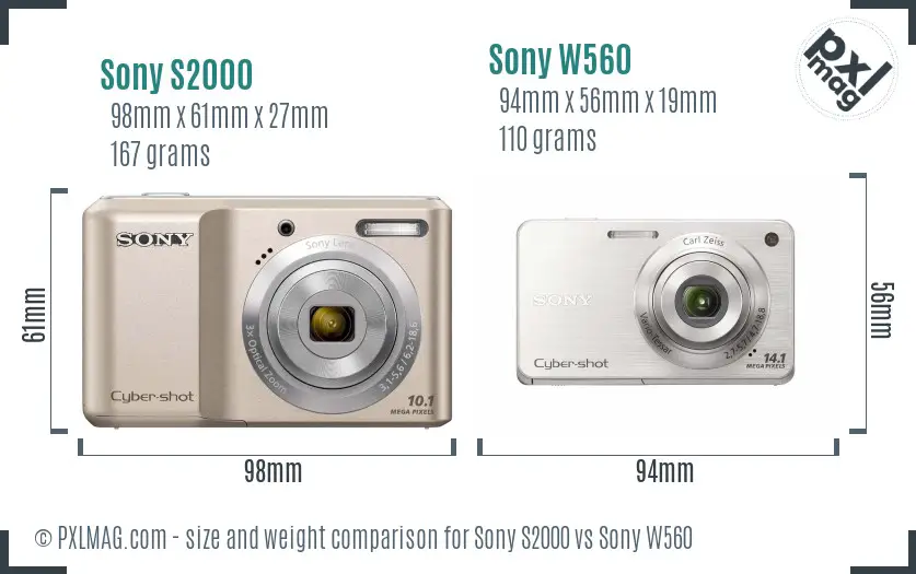 Sony S2000 vs Sony W560 size comparison
