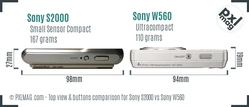 Sony S2000 vs Sony W560 top view buttons comparison