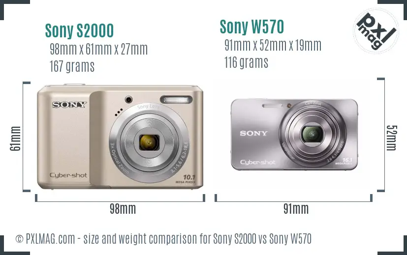Sony S2000 vs Sony W570 size comparison