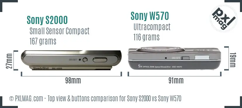 Sony S2000 vs Sony W570 top view buttons comparison