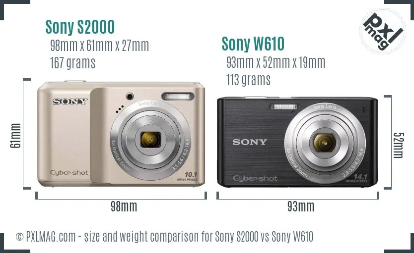 Sony S2000 vs Sony W610 size comparison