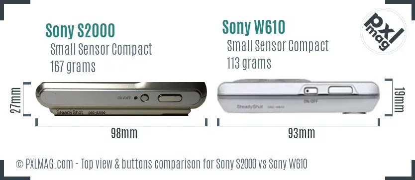 Sony S2000 vs Sony W610 top view buttons comparison