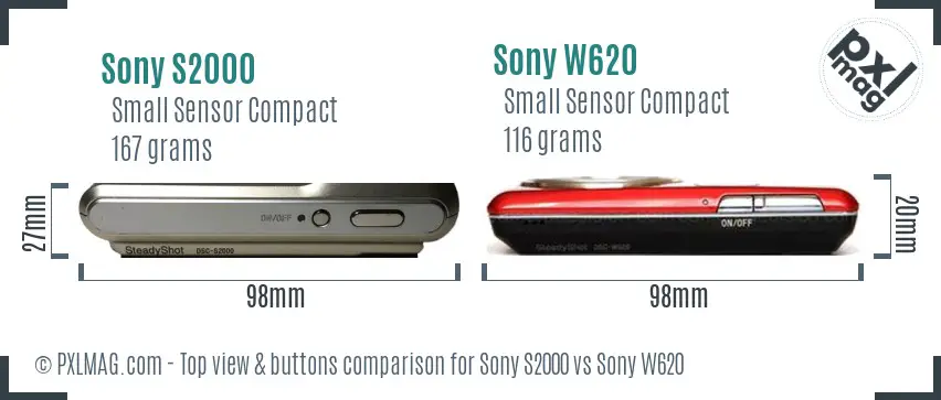Sony S2000 vs Sony W620 top view buttons comparison