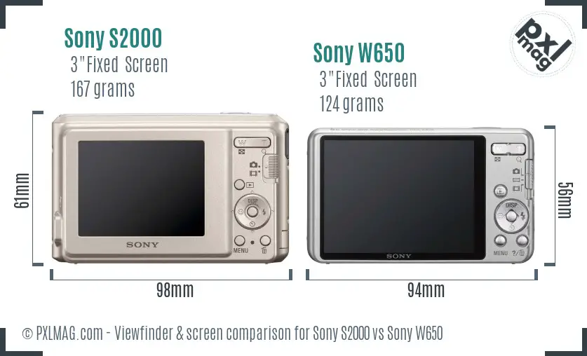 Sony S2000 vs Sony W650 Screen and Viewfinder comparison