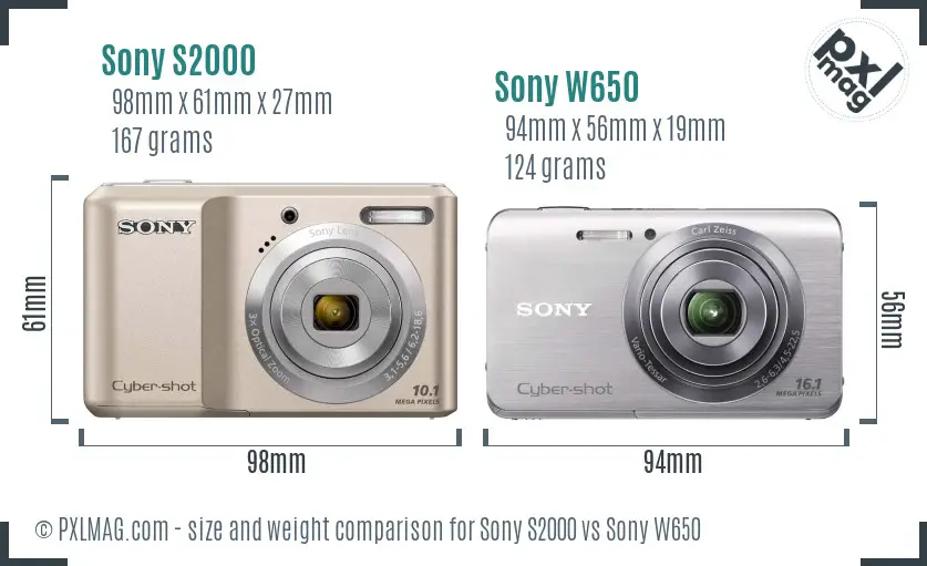 Sony S2000 vs Sony W650 size comparison