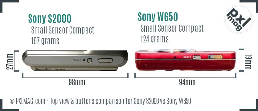 Sony S2000 vs Sony W650 top view buttons comparison