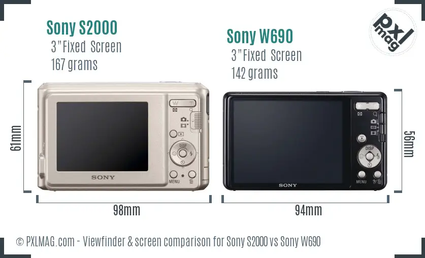 Sony S2000 vs Sony W690 Screen and Viewfinder comparison