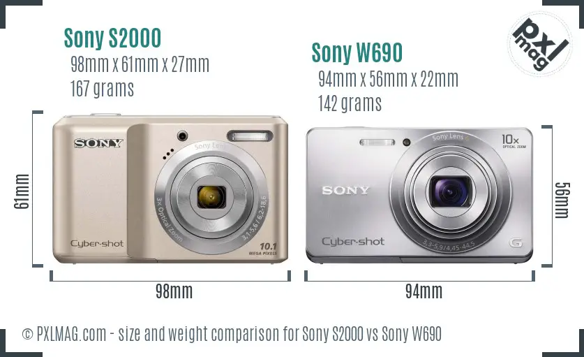 Sony S2000 vs Sony W690 size comparison