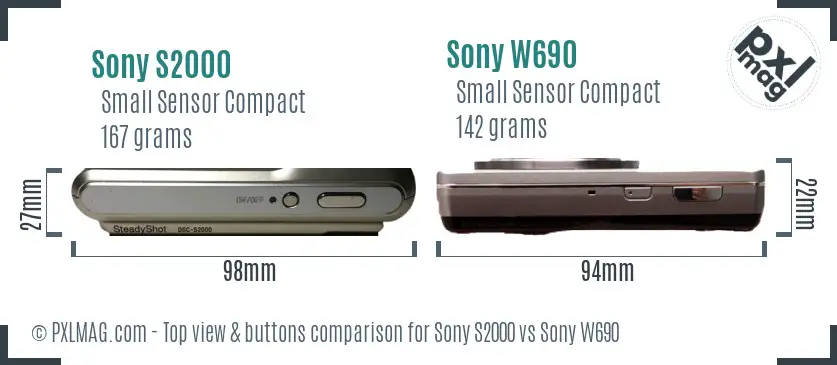 Sony S2000 vs Sony W690 top view buttons comparison