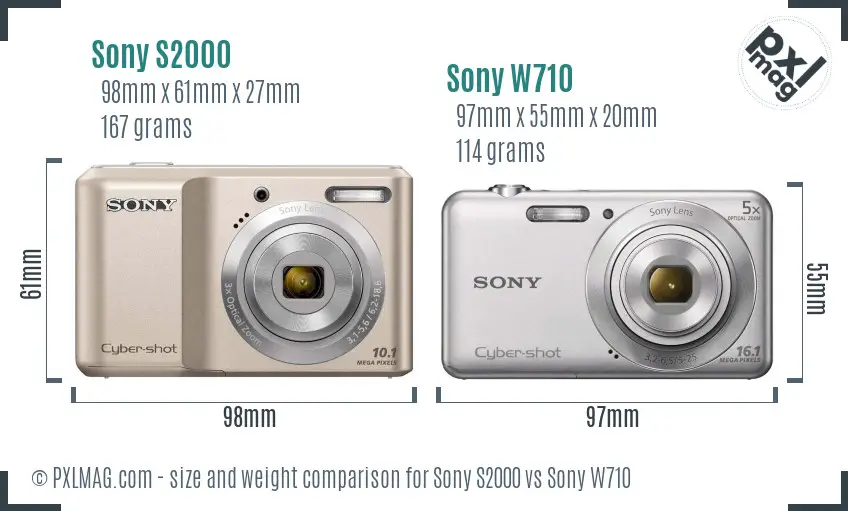 Sony S2000 vs Sony W710 size comparison